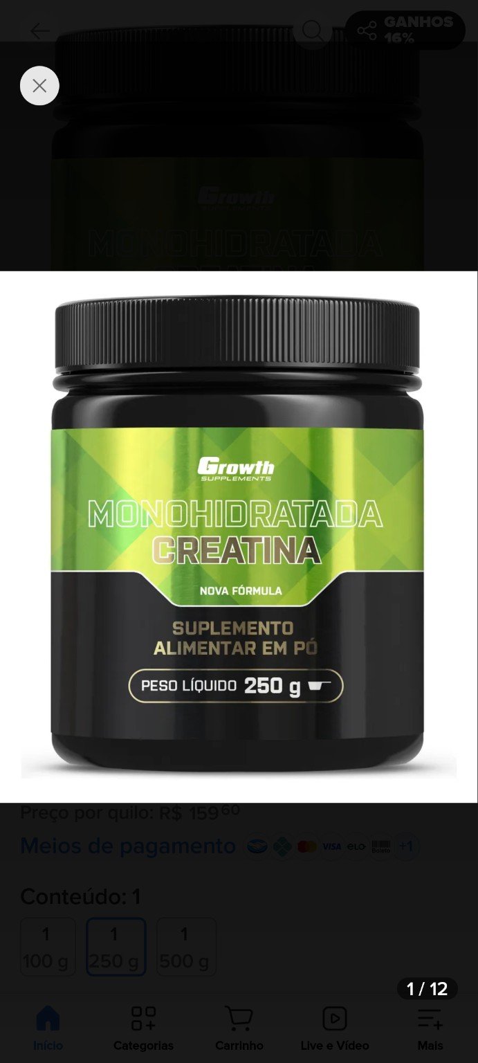 Creatina monohidratada Growth 250g